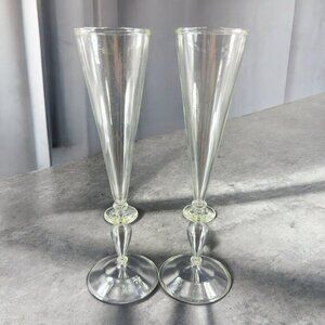 Venetian‎ Clear Glass Champagne Flute Glasses Tall Elegant Delicate Italy Set 2